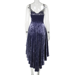 Robes trapèze gothiques sombres en velours pour femme, élégantes pour soirée, style Lolita, tenue de fête, <span class=keywords><strong>grunge</strong></span>, avec bretelles et ourlet en dentelle, style alternatif - Product Image 5