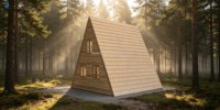 Maison en bois préfabriquée moderne en forme de A, petite cabane triangulaire pour complexe hôtelier et camping