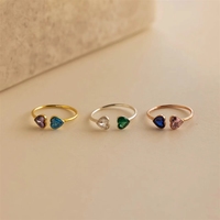 Personalisierter Doppelherz-Ring mit Geburtsstein-Einlage aus Edelstahl, Verstellbarer Öffnungsring