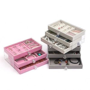 3 Layers Flock Jewelry <b>Storage</b> <b>Box</b> Earring Rings Necklaces Display Organizer - Product Image 1