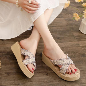 Sandales de plage pour femmes, chaussures de mariage d'été à bordure croisée, dentelle, semelles épaisses, tongs tendance à imprimé léopard - Product Image 3