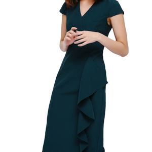 ชุดเดรสใส่ไปทำงานของผู้หญิงชุดเดรสมิดิแต่งระบายสง่างาม - Product Image 1