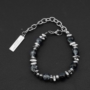 Cadena de Mano para Hombre y Mujer, Mismo Estilo, Ónix Negro con Diseño de Grietas de Hielo, Diseño Retro Chino, Material de Acero Inoxidable. - Product Image 6