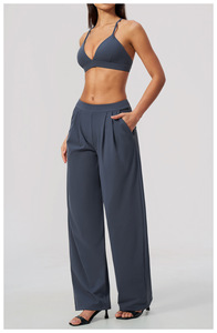 Conjunto de 2 Piezas Verde Oliva para Mujer, Top Deportivo Halter y Pantalones Anchos, Corte Holgado Informal, Transpirable, Tejido de Poliéster, Primavera/Verano - Product Image 6