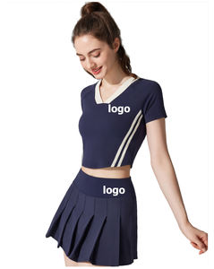 ชุดเซตเสื้อครอปคอวีสำหรับผู้หญิงเสื้อยืดเนื้อนุ่มยืดหยุ่นสำหรับเล่นเทนนิสวิ่ง - Product Image 1