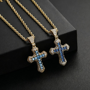 Colar com Pingente de Cruz Crucifixo de Zircônia em Latão Colorido, Colares com Múltiplos Pingentes de Latão Colorido, Corrente de Corda para Uso - Product Image 2