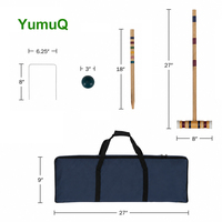 Ensemble de jeu de croquet vintage en bois d'eucalyptus pour six joueurs, fabriqué sur mesure par YumuQ Factory, idéal pour les familles, le jardin et la plage.
