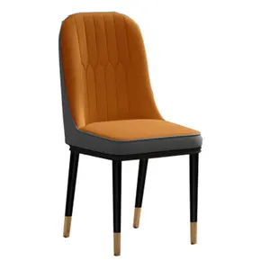 Langfang toptan üretici modern yeni tasarım yemek masası sandalyesi sarı deri yemek sandalyesi lüks metal çerçeve yemek sandalyeleri