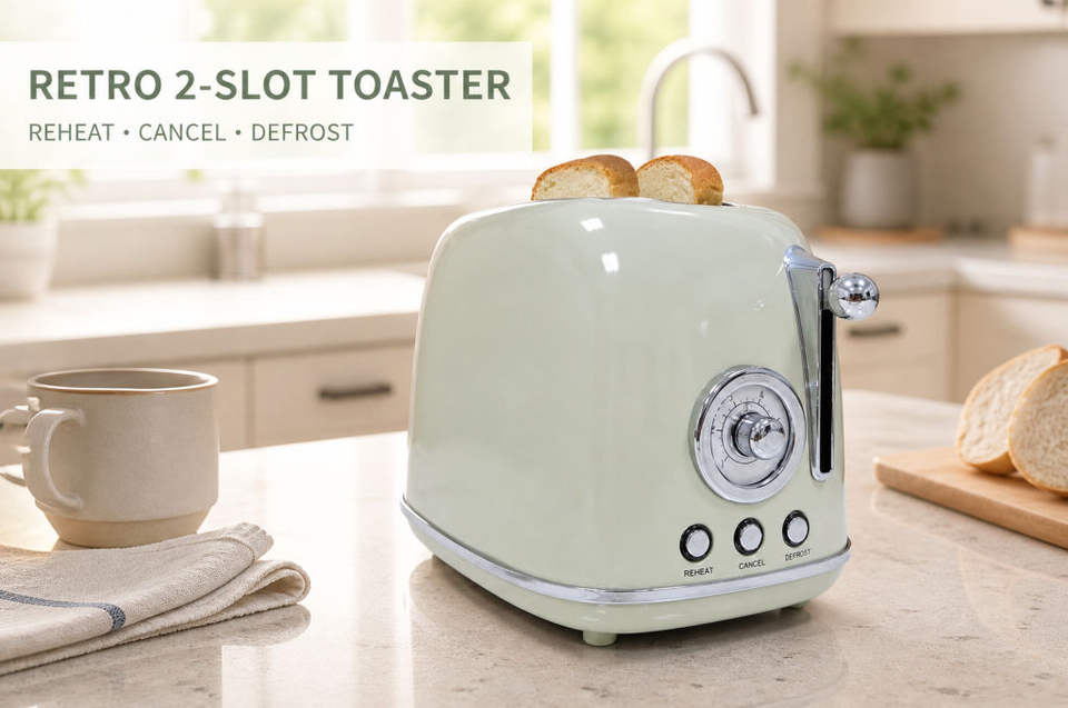 WT-330D Retro 2-Slot Metal Toaster 815W Electric Bread Toasting ...