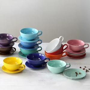 Tazas de Cappuccino con Platillos, Juego de Tazas de Cerámica Doble para Espresso y Té, Colores Surtidos para Bebidas Frías y Calientes, Vajilla para Cafetería - Product Image 1