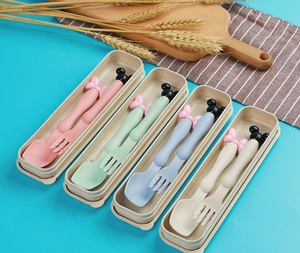 Ensemble de couverts fourchette cuillère pour enfants <span class=keywords><strong>vaisselle</strong></span> en paille de blé réutilisable 2 ensembles de <span class=keywords><strong>vaisselle</strong></span> en paille de blé dégradable portable - Product Image 6