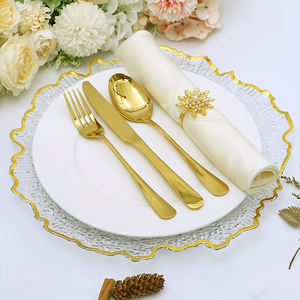 طبق شاحن ذهبي أكريليك شفاف 13 بوصة، طبق زفاف مزخرف، أطباق شاحن بلاستيكية ذهبية للمناسبات والحفلات - Product Image 2