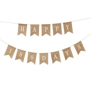 Banderas de arpillera de yute Girlande, banderín de yute de arpillera DIY para cumpleaños, boda, graduación, Bandera de arpillera Vintage <span class=keywords><strong>Burgee</strong></span> - Product Image 2