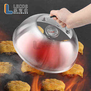 Gadgets de cuisine très vendus, outils spécialisés, couvercle alimentaire transparent pour barbecue, couvercles de wok, dôme à <span class=keywords><strong>fromage</strong></span> en acier inoxydable avec thermomètre - Product Image 3