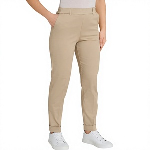 Pantalon en toile skinny multicolores pour femme, taille mi-haute, longueur complète, style décontracté, poches, devant plat, fermeture éclair, 100 % coton - Product Image 4