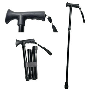 Lightweight Folding <b>Cane</b> With Rubber Foot Black Adjustable Walking Stick For Elderly Hiking Support - Product Image 1