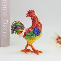 SHINNYGIFTS Cadeau du Nouvel An Figurine de Coq en Métal Peinte Ornement de Bureau Feng Shui