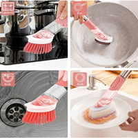 Ensemble de brosses à vaisselle avec distributeur de savon - Nettoyage sans effort, têtes durables, support pratique - Idéal pour les éviers, les casseroles, les poêles et la vaisselle