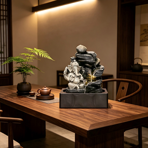 Fuente de Agua en Cascada con Rocas Apiladas Estilo Ganesha, Decoración con Luz <span class=keywords><strong>LED</strong></span> para Relajación en Interiores - Product Image 3