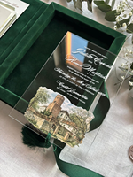 Boîte d'invitation personnalisée en velours émeraude pour mariage à destination, avec invitation en acrylique et enveloppe – Hochzeit Einladung
