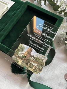 Boîte <span class=keywords><strong>d</strong></span>'<span class=keywords><strong>invitation</strong></span> personnalisée en velours émeraude pour mariage à destination, avec <span class=keywords><strong>invitation</strong></span> en acrylique et enveloppe – Hochzeit Einladung - Product Image 4