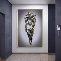 Abstrait Couple Sculpture Toile Peinture Rouge Coeur Métal Statue Affiches Amoureux Mur Art Photo pour Salon Décoration de La Maison