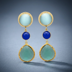 Boucles d'oreilles pendantes en pierres précieuses bleues et vertes, plaquées or, en argent, en forme de goutte, bijoux ethniques de fiançailles pour femmes, vente en gros - Product Image 2