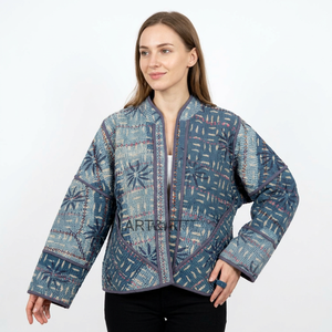 เสื้อแจ็คเก็ตผ้าฝ้ายทำมือ 100% จากอินเดีย ยี่ห้อ WOODEN BLOCK CRAFT  แบบ Kantha  รักษ์โลก ระบายอากาศได้ดี แห้งเร็ว คอจีน สำหรับผู้หญิง - Product Image 1