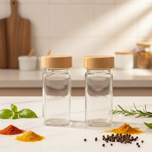 Bouteilles à épices en verre avec couvercles en bambou et couvercles doseurs, bocaux carrés hermétiques pour assaisonnements - Product Image 6