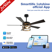 1stshine lustre d'intérieur Style industriel Noir mat 6 vitesses Télécommande Ventilateur de plafond lumière