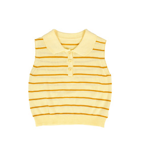 2026 Summer Kids Breathable Thin Sleeveless T-shirt for Girls, Children Striped Knit <b>Polo</b> Vest - Product Image 1