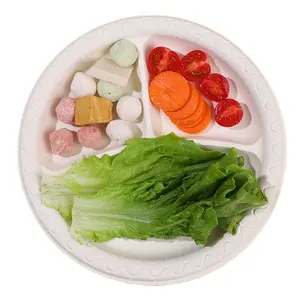 Bộ đồ ăn màu sắc tự nhiên phân hủy sinh học bột bắp 10 inch món ăn nhẹ với 3 ngăn dùng một lần trái cây tấm cho phục vụ ăn uống