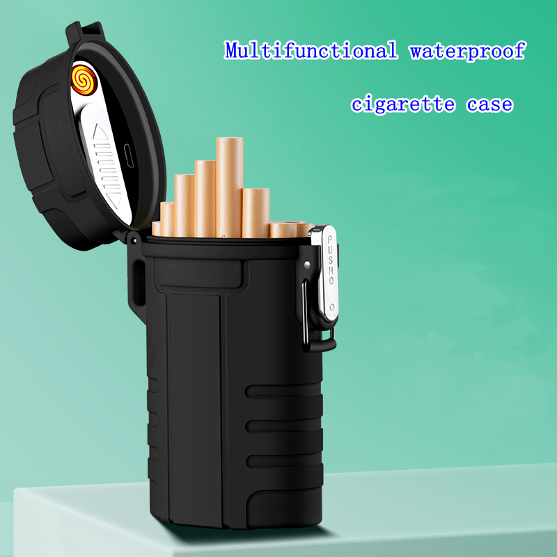 waterproof cigarette case Waterproof Portable Cigarette Case with USB Electric Arc Lighter