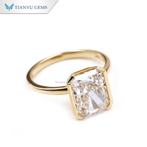 TIANYU GEMS 14K Yellow Gold DF Radiant Cut Lab Diamond Half Bezel Set Engagement <b>Band</b> <b>Ring</b> - Product Image 2