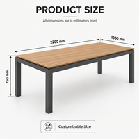 Mesa de Comedor Rectangular para Exteriores, Estructura de Aluminio Negro con Listones de Madera WPC, Mesa de Comedor para Patio y Jardín