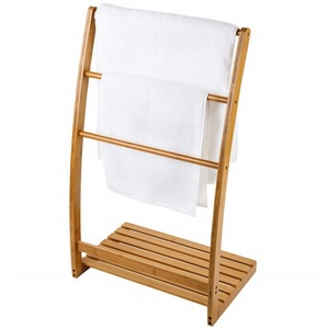 Bamboo Towel Rack 3 <b>Bars</b> Floor Standing With <b>Shelf</b> For Bathroom Drying - Product Image 4