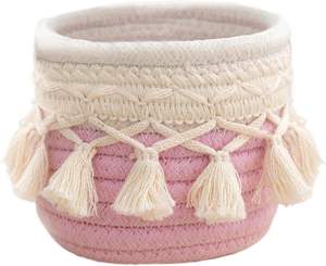 <span class=keywords><strong>Cesta</strong></span> de Almacenamiento de Macramé con Logotipo Personalizado, Organizador Tejido de Cuerda de Algodón Pequeño para Brochas de Maquillaje, Mini <span class=keywords><strong>Cesta</strong></span> Decorativa con Borlas - Product Image 2