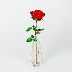 JY Hot Sales Factory Supply Stunning Gift Idea Crystal Rose Flowers crafts with vase for Birthday gift