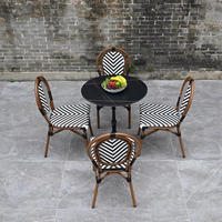 Ensemble Table et Chaises d'Extérieur Style Bistro Français en Rotin, pour Café, Restaurant, Jardin, en Aluminium