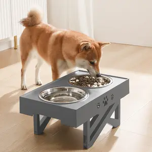 Mangkuk Ganda Anjing dengan Dudukan, Tinggi Dapat Disesuaikan Mangkuk Makan Hewan Peliharaan Sedang Besar Anjing Ditinggikan Makanan Pengumpan Air Meja Pengangkat Kucing