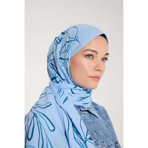 Écharpe en tricot bleu ciel pur avec motif de feuilles - Product Image 4