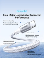 Cable de Datos Ugreen US355 con Doble Conector USB-C y Revestimiento Trenzado, Carga Rápida PD100W, USB 3.2 Gen 2 para iPhone 15 Pro Max/Air