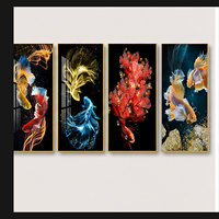 Décoration Murale en Fer et Aluminium Poissons Koi Colorés sur Fond Noir pour Restaurant, Salon, Bureau, Hôtel, Intérieurs Art Déco