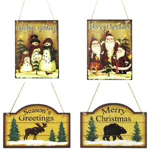 नई लकड़ी क्रिसमस लटकन उत्तर अमेरिकी देश शैली बूढ़े आदमी स्नोमैन भूरे भालू एल्क क्रिसमस लकड़ी साइन दरवाजा टैग