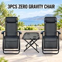 Ensemble de 3 chaises pliantes zéro gravité avec table d'appoint, chaises longues réglables pour patio, pelouse et plage