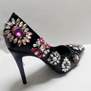 Colorful Rhinestones Thin Heels Women Dress Shoes Chic High-heeled <b>Pumps</b> Pointy Toe Mixed Flower Diamonds Stiletto - Product Image 4