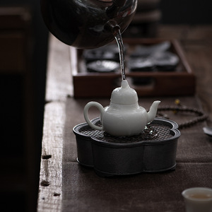 Antique Tin Teapot Stand Irregular Shape Water Storage For Kung Fu <b>Tea</b> <b>Set</b> Afternoon <b>Tea</b> Use - Product Image 4
