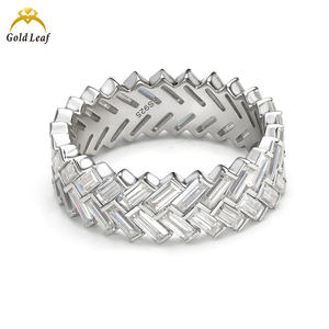 Goldleaf 925 Sterling <b>Silver</b> Plated Moissanite D VVS <b>Emerald</b> Cut Engagement & Eternity Wedding <b>Ring</b> Jewelry GRA Report - Product Image 1
