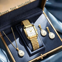 Ensemble de 4 montres élégantes rectangulaires pour femmes, cadran romain, montre-bracelet à quartz, ensemble de bijoux en perles (sans boîte)