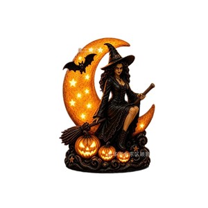 Figura Decorativa Luminosa de Resina con Diseño de Bruja Gótica y Luna, para Decoración de Mesa de Halloween, Dropshipping Shopify - Product Image 1